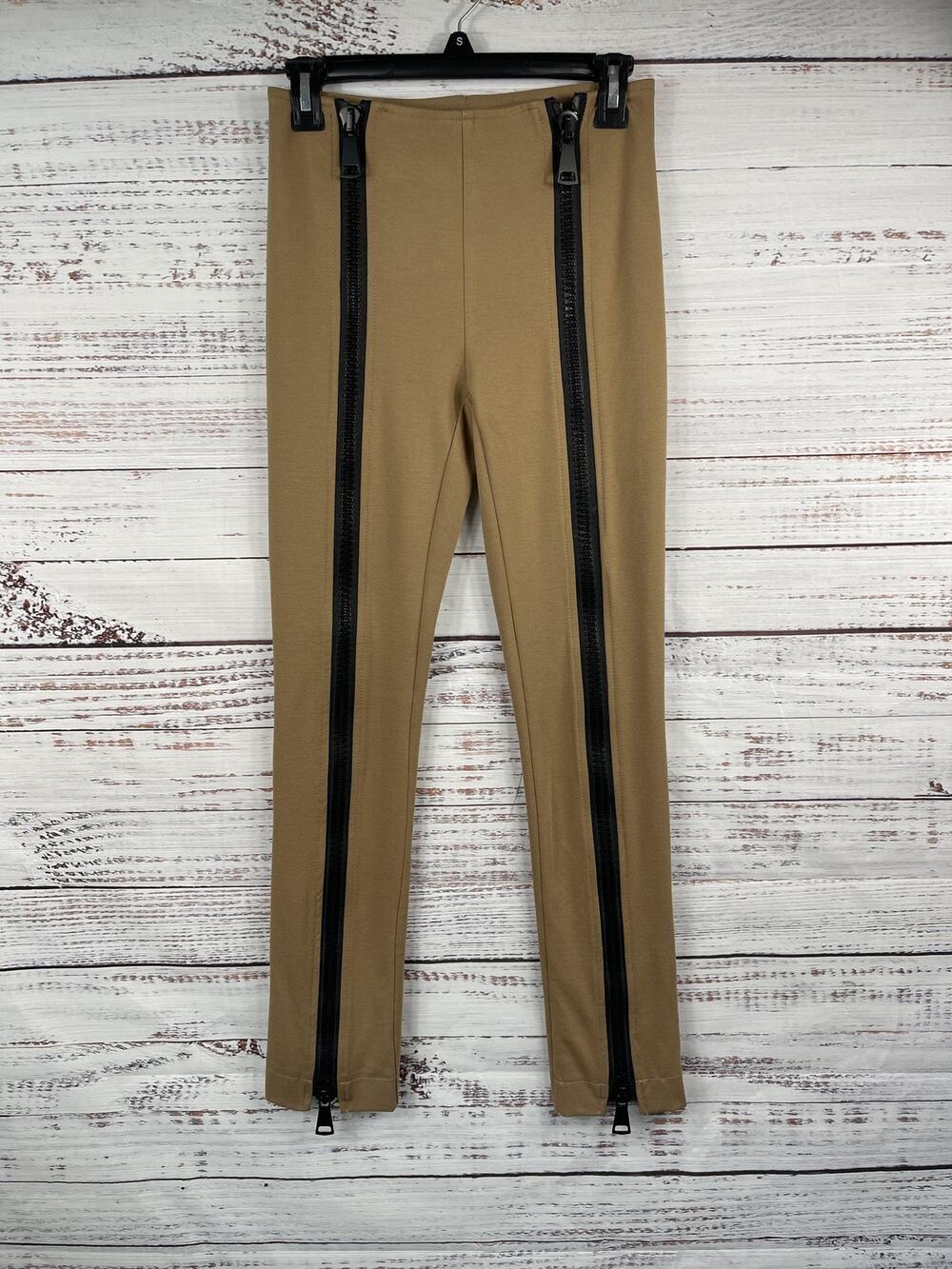 OO LA LA Leggings Women's Size XS Beige Ankle Zip Front Mid Rise Stretch Knit